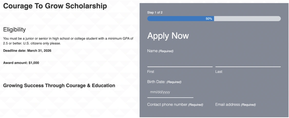 Scholarship for high school students #9: Courage to Grow 