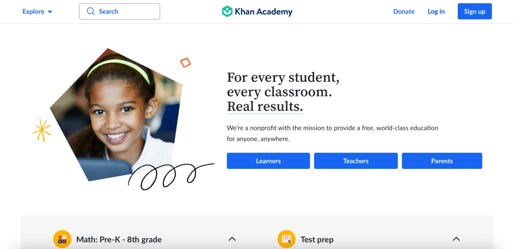 6 - Khan Academy - homepage