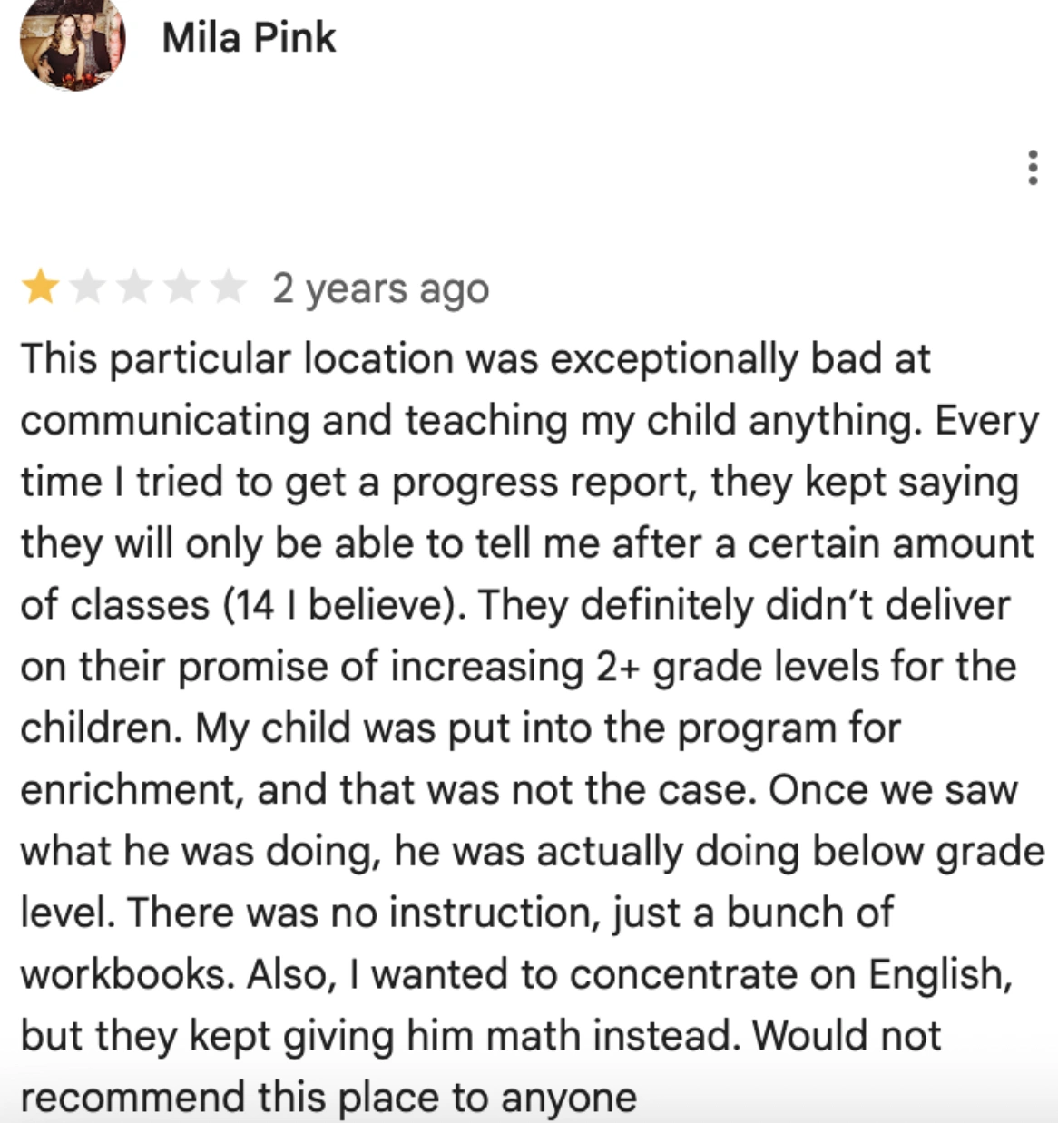 Common complaints about Huntington Learning Center: