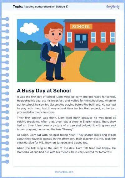 3rd Grade Reading Comprehension Worksheets PDF