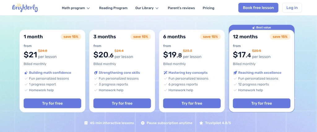 How much does Brighterly cost?