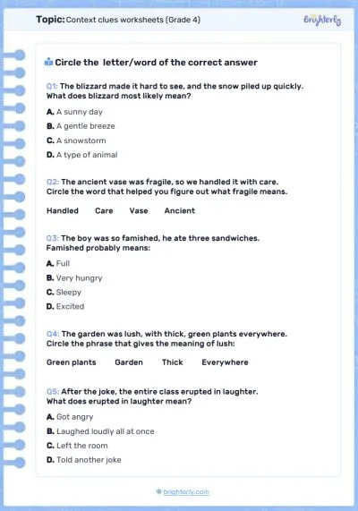 PDF1 Context clues worksheets Grade 4 - 2