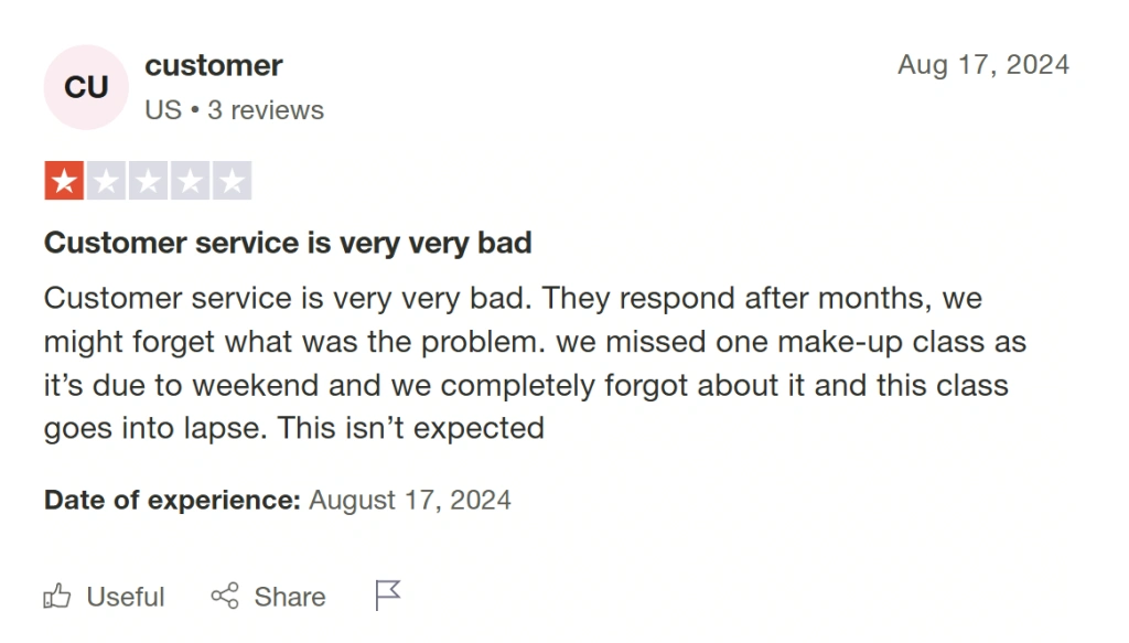 Another parent highlights the poor communication as it takes months to get a response