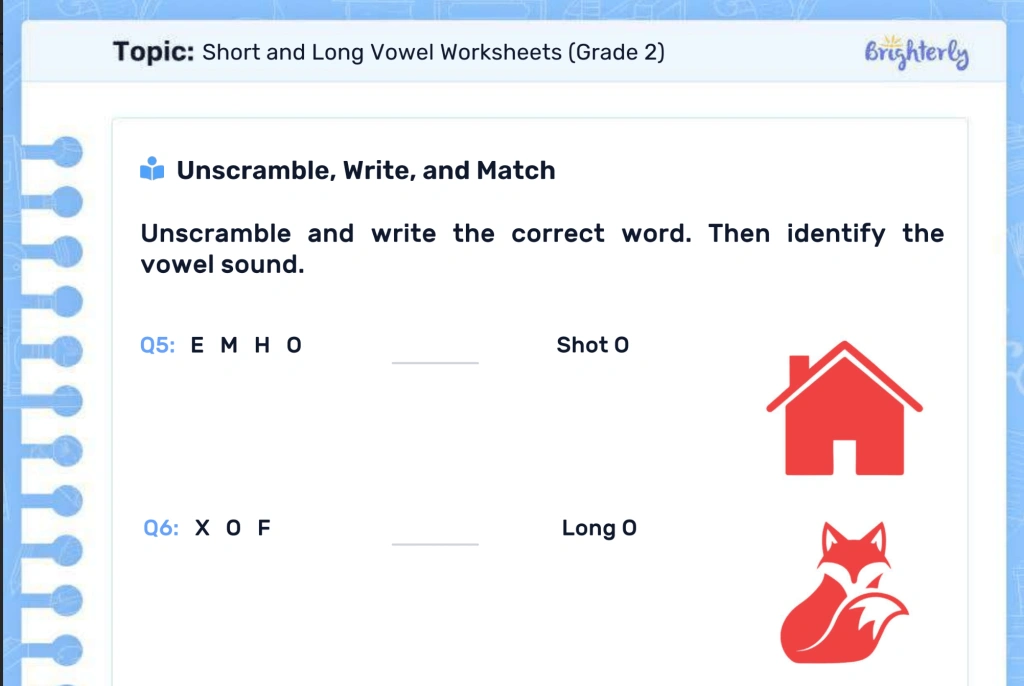 Long and short vowels worksheets: Examples