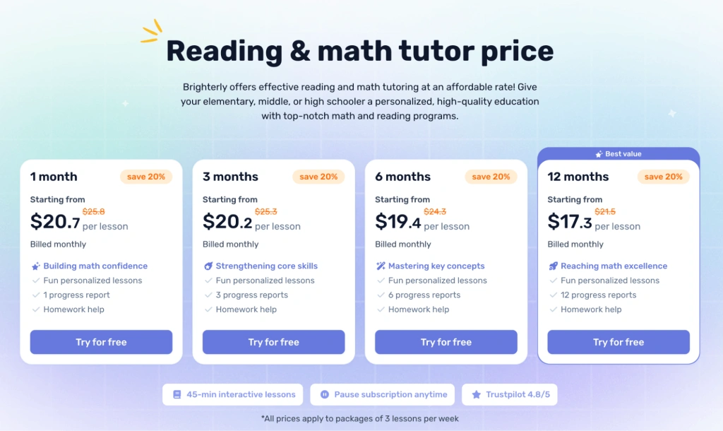 How much does Brighterly cost