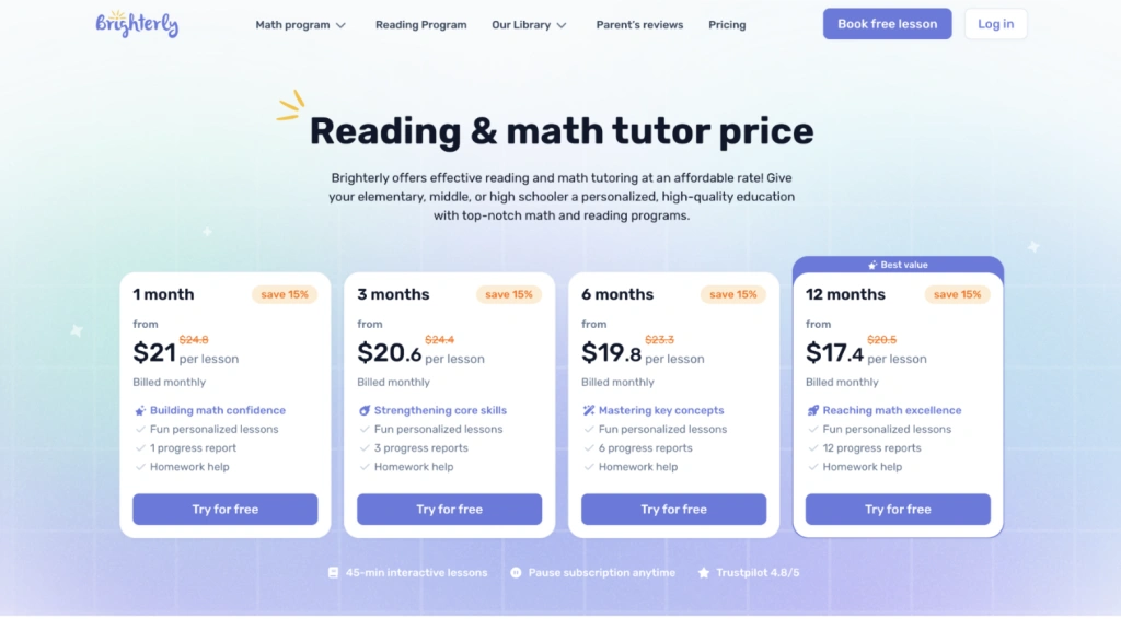 Brighterly: Key features