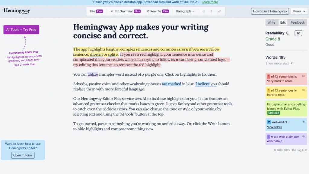 #4 ELA website: Hemingway Editor