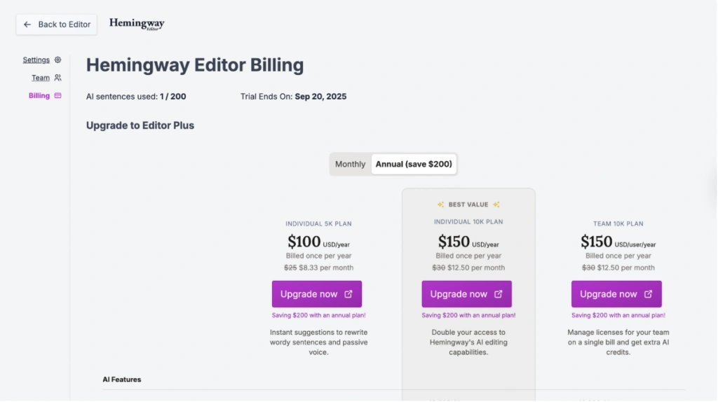 Hemingway Editor: Pricing