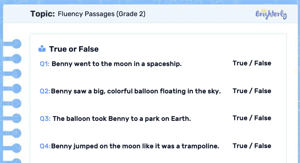 Second grade fluency passages: Examples