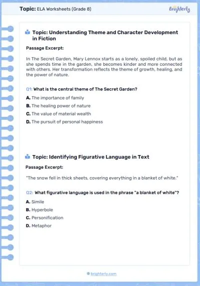 8th Grade ELA Worksheet 1