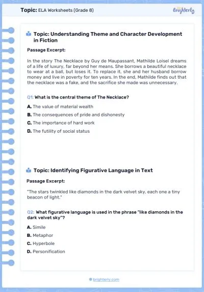 8th Grade ELA Worksheet 2