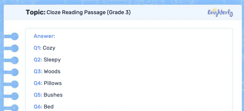 Cloze passages worksheets: Examples