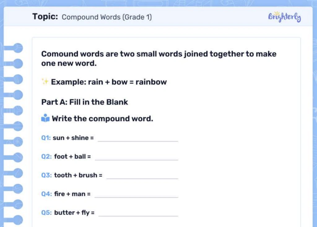Compound words worksheet: Examples
