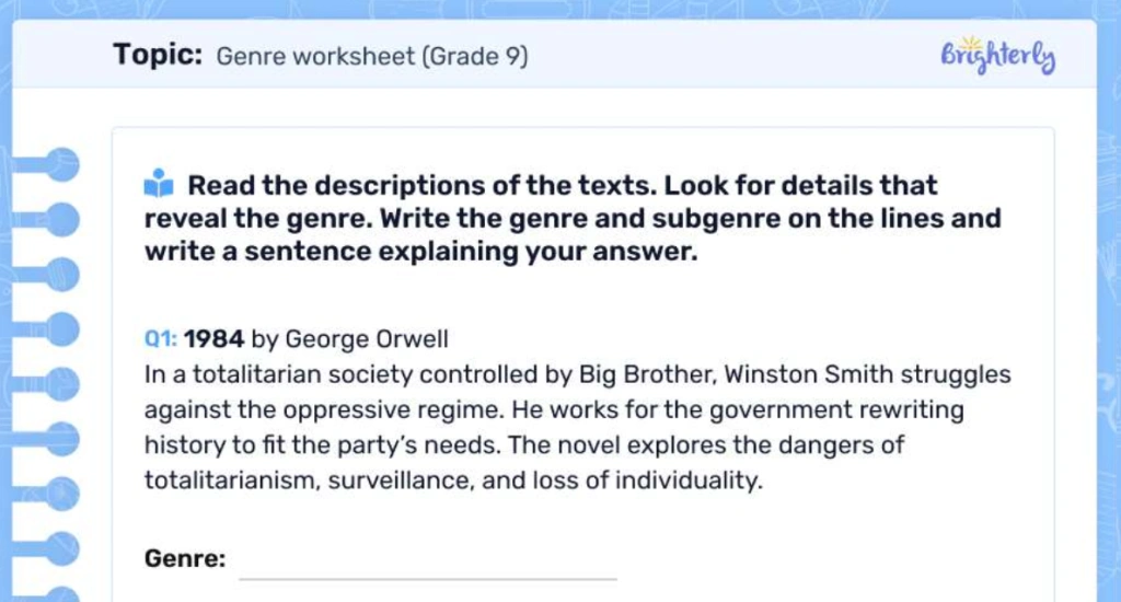 Types of genres worksheets: Examples