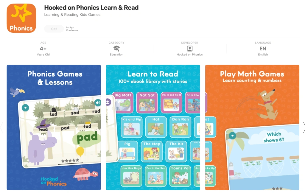 #5 Best reading app for kids iOS: Hooked on Phonics