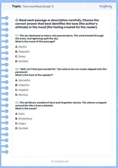 Tone and Mood 7th grade PDF
