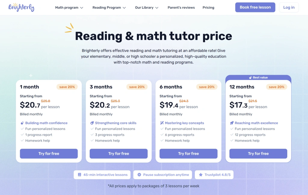 How much is Brighterly? (Paid and free options)