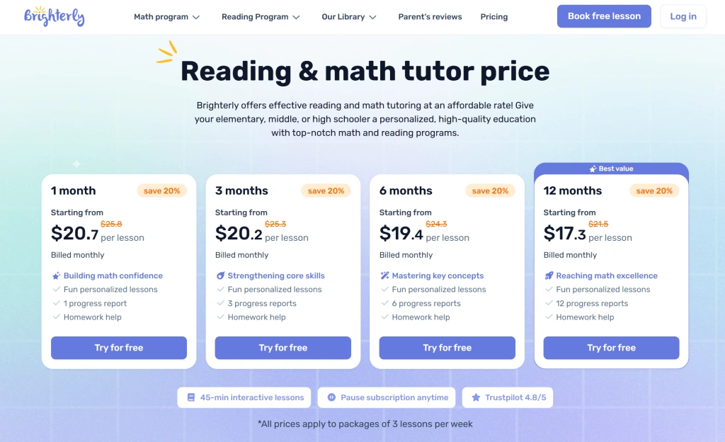 What is the Brighterly cost?