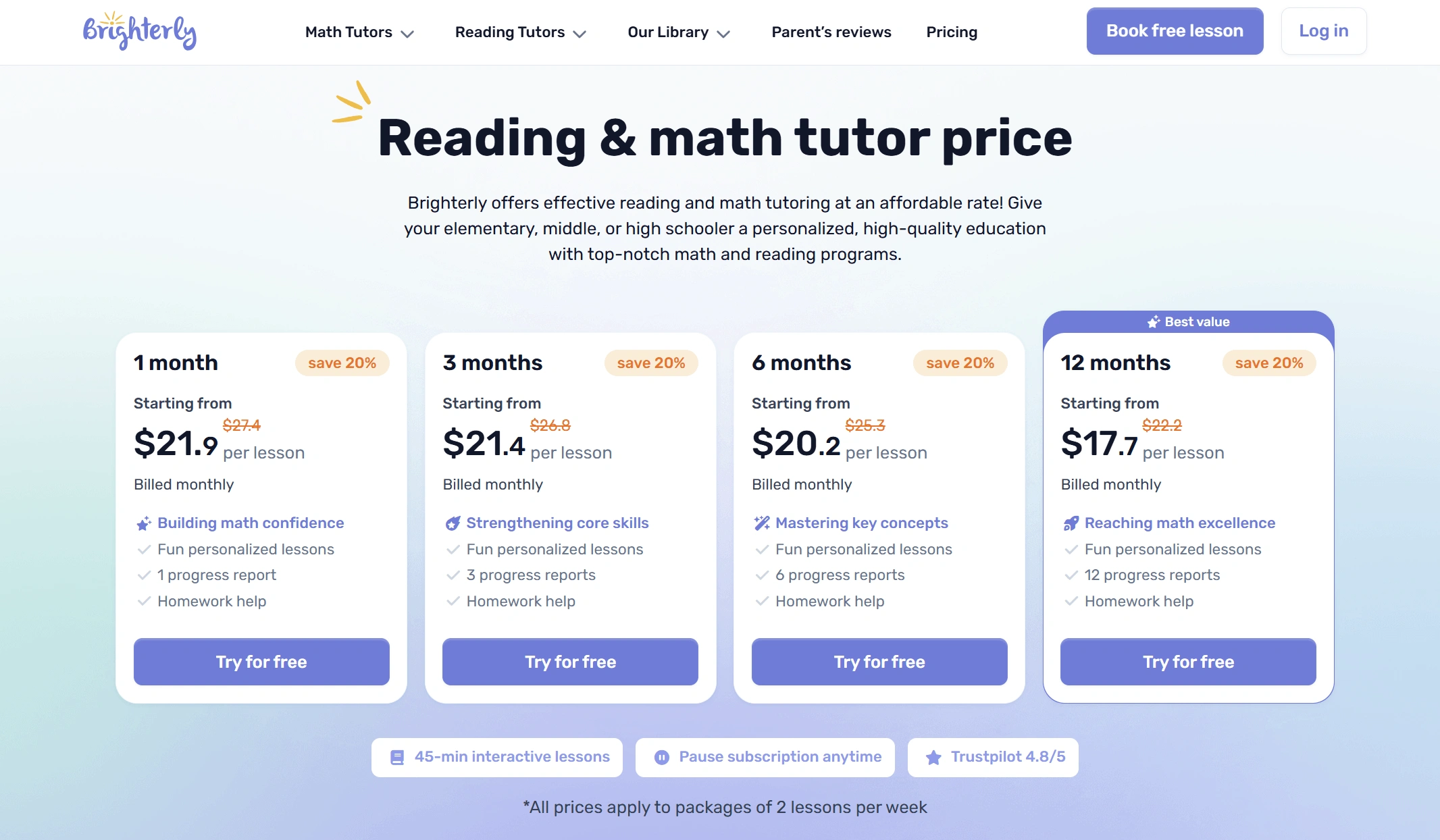 How Much Is Brighterly Math and Reading?