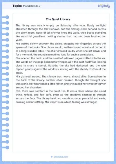 7th Grade Tone and Mood Worksheets PDF 2