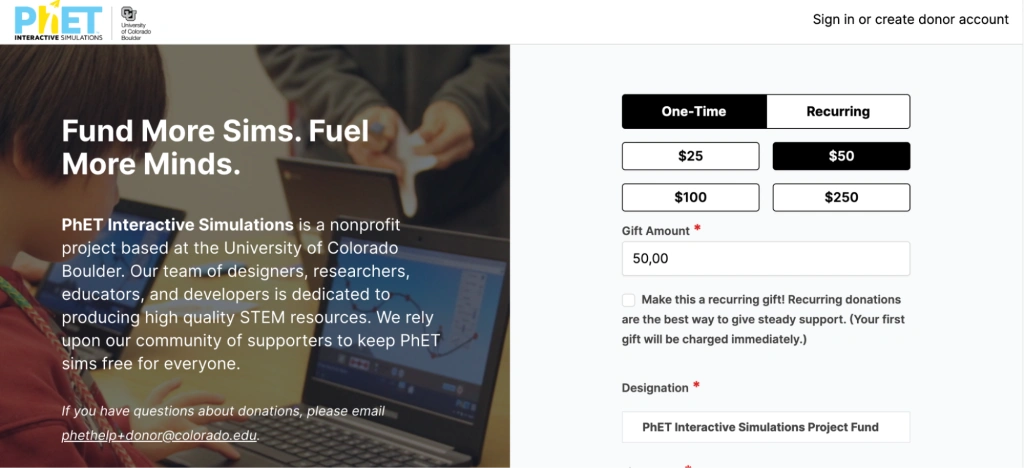PhET Interactive Simulations: Pricing