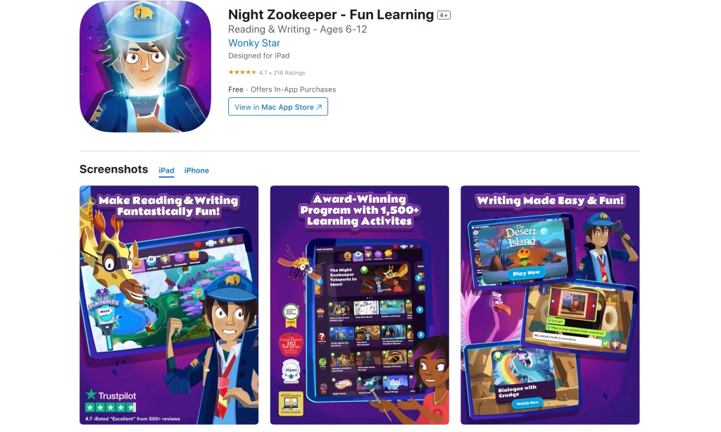 #2 Night Zookeeper – creative writing app