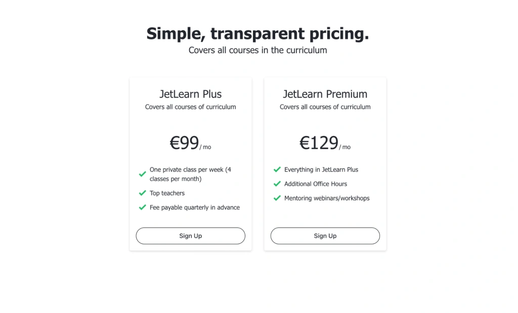 JetLearn: Pricing