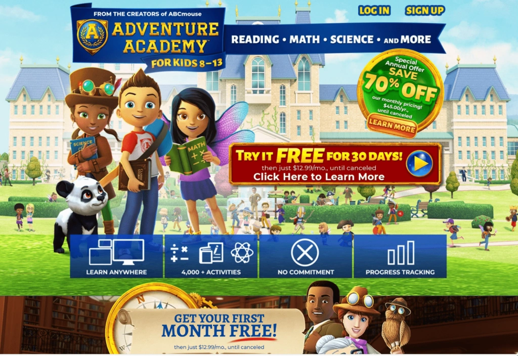#4 Adventure Academy learning website for kids