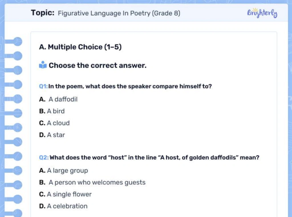 Figurative language poem examples of worksheets