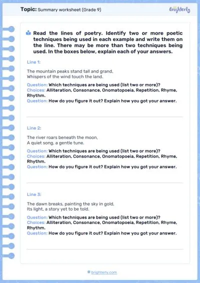 PDF2 Summary worksheet grade 9