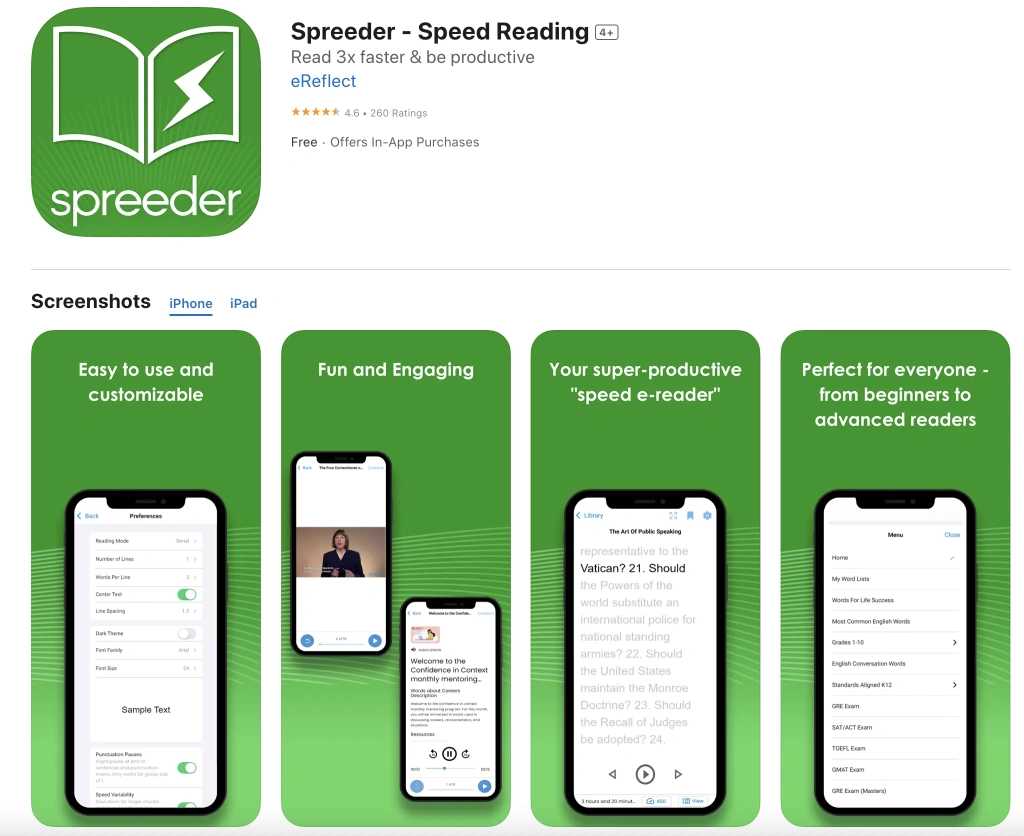 Spreeder speed reading app