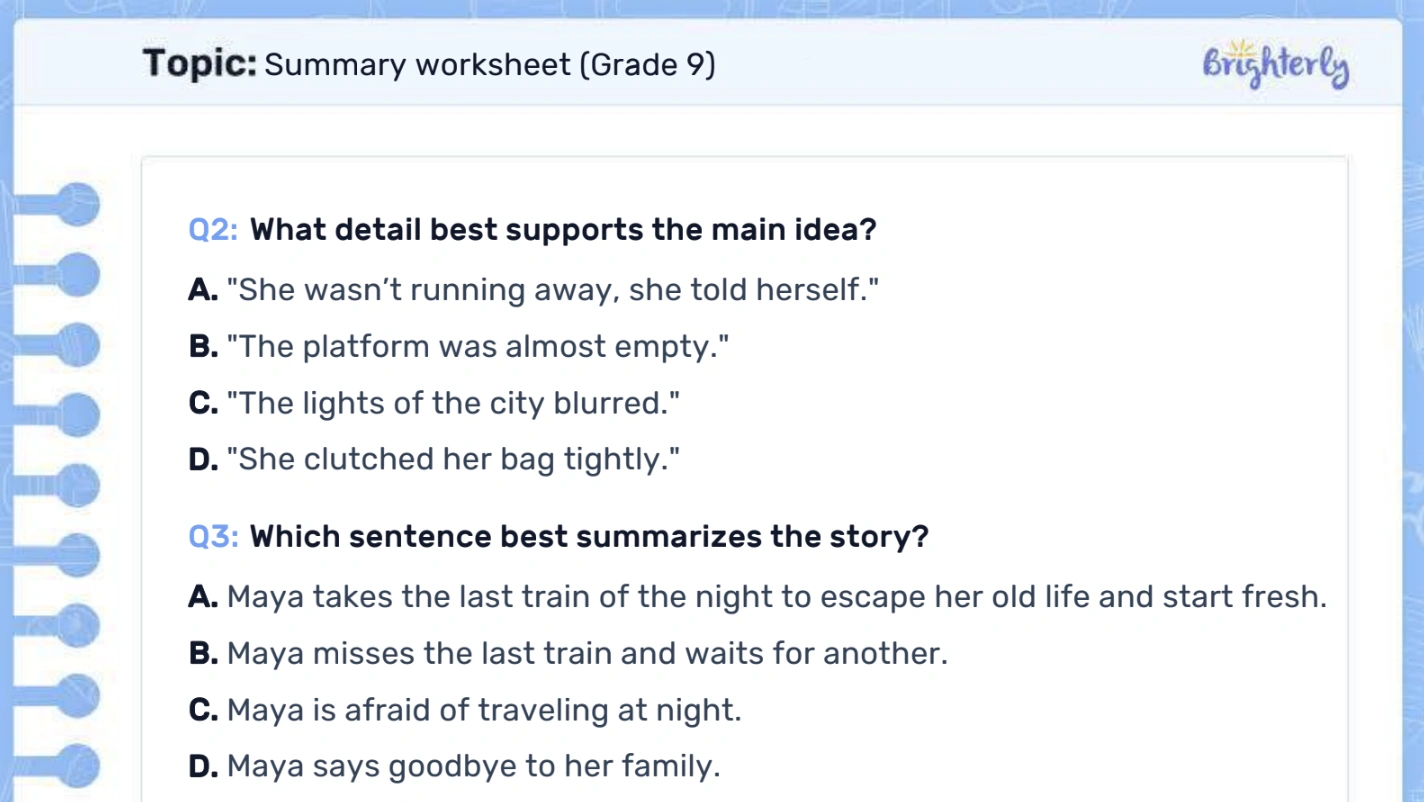 Summarizing worksheets: Examples