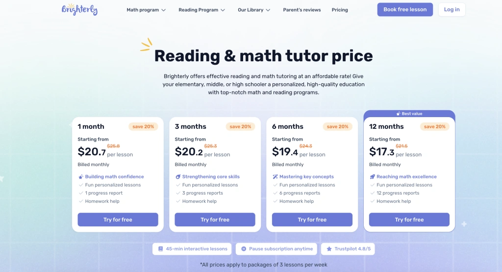 Brighterly: Price options