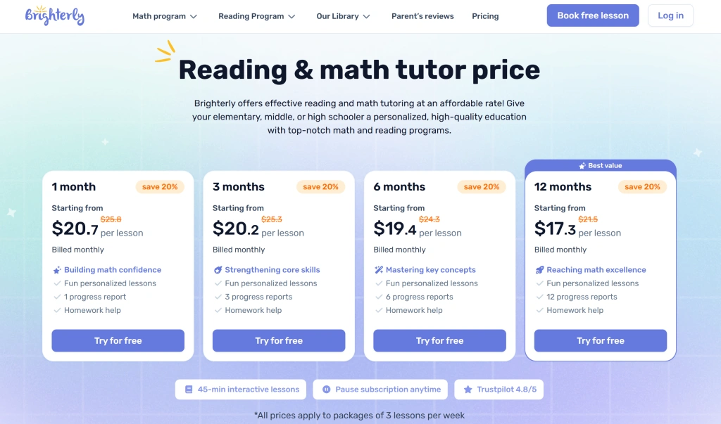 How much does Brighterly cost?