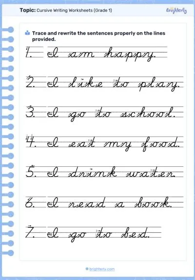Printable Cursive Writing Worksheets PDF for Kids PDF