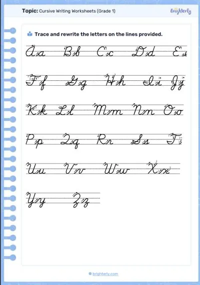 Printable Cursive Writing Worksheets PDF for Kids
