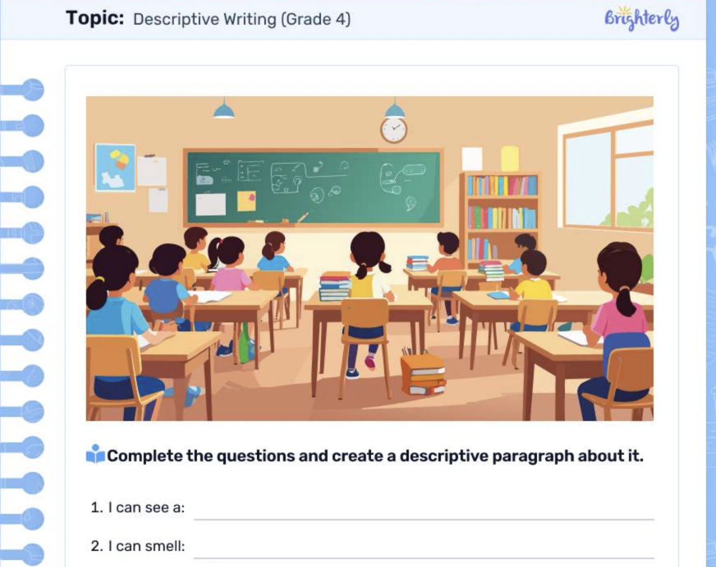 Descriptive writing worksheets PDF
