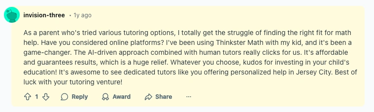 Thinkster Math reviews Reddit: Insights from public comments of parents