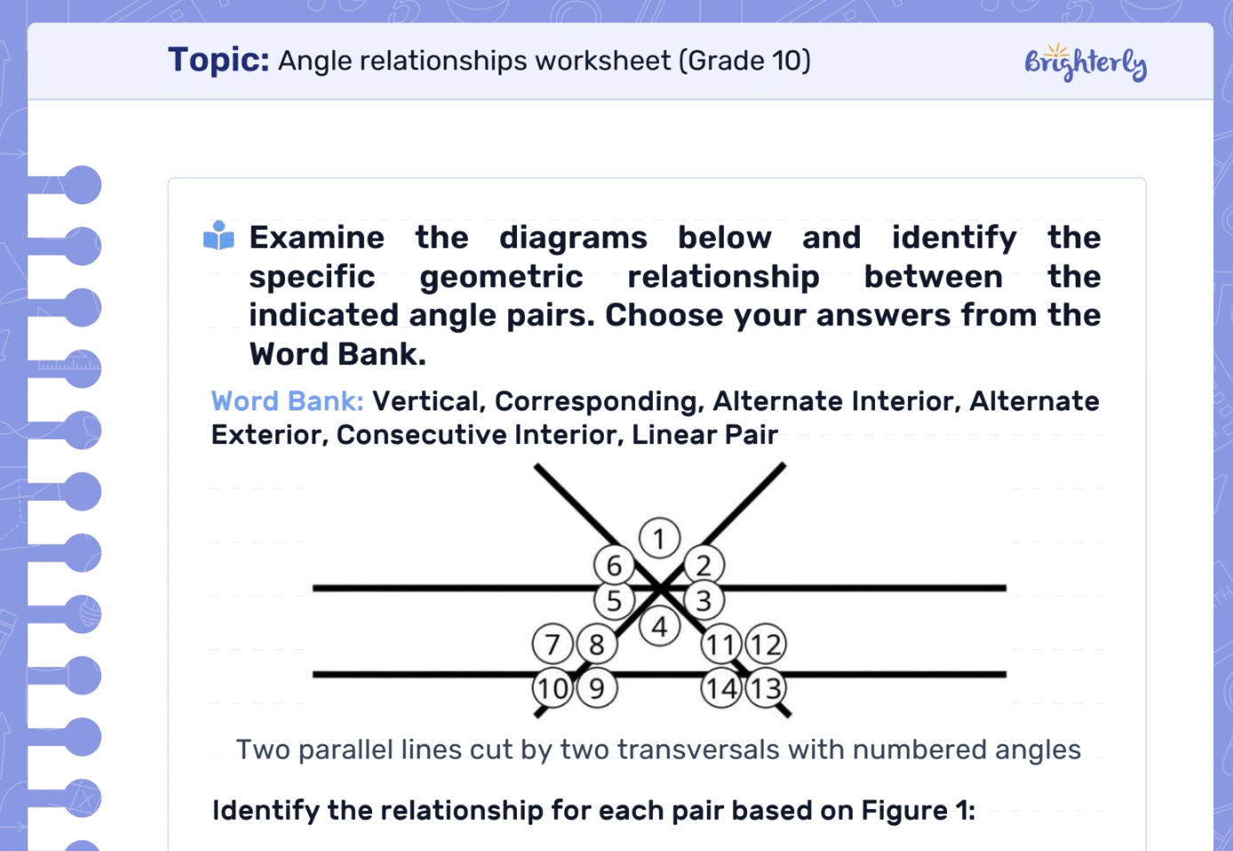 Download Angle Relationships Worksheet PDFs