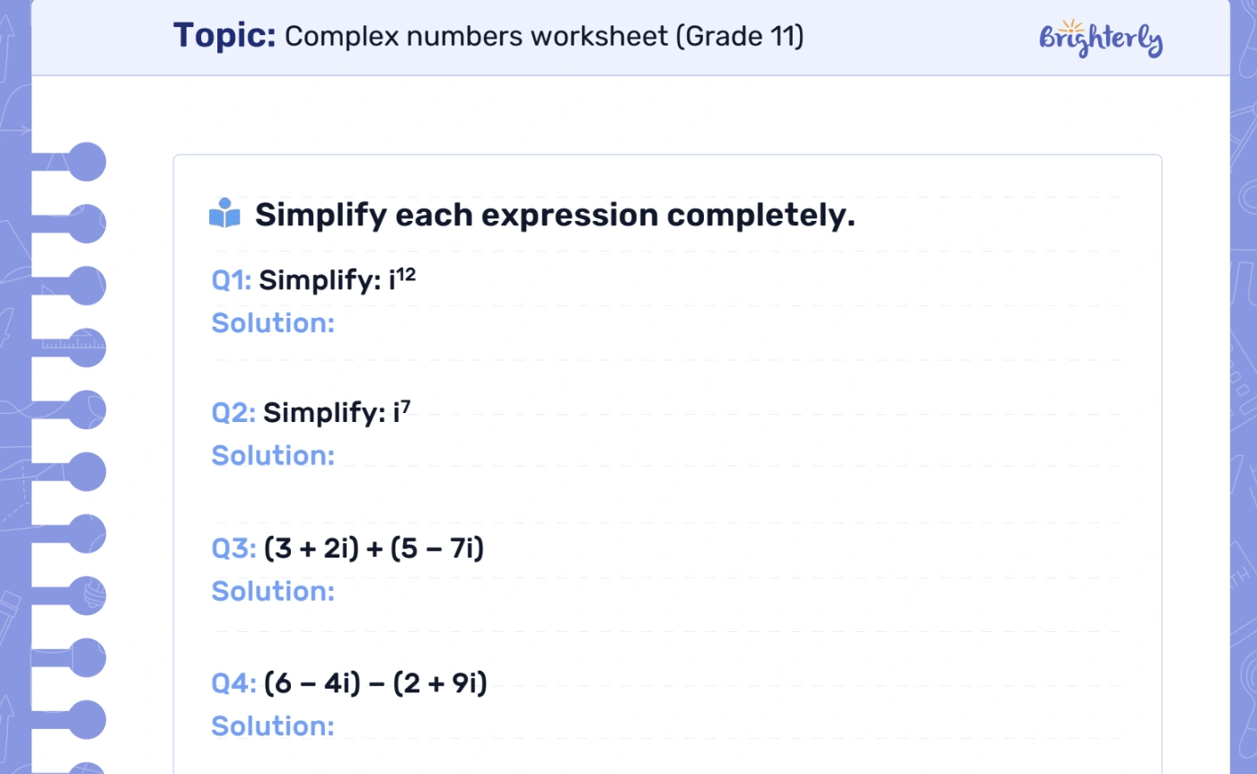 Download Complex Numbers Worksheet PDFs