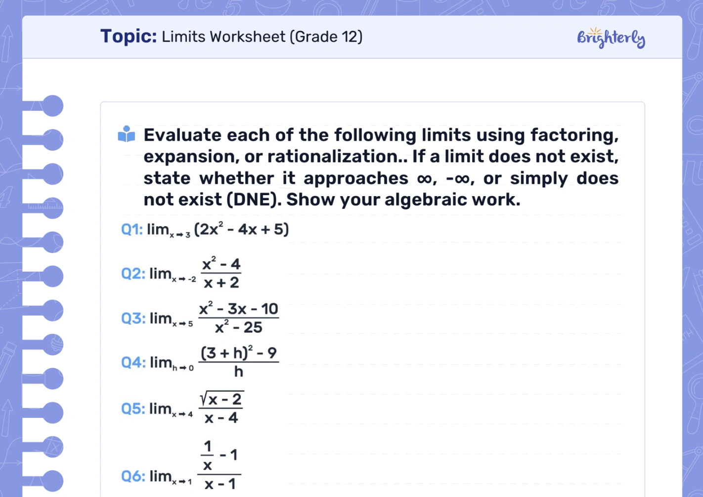 Download Limits Worksheet PDFs