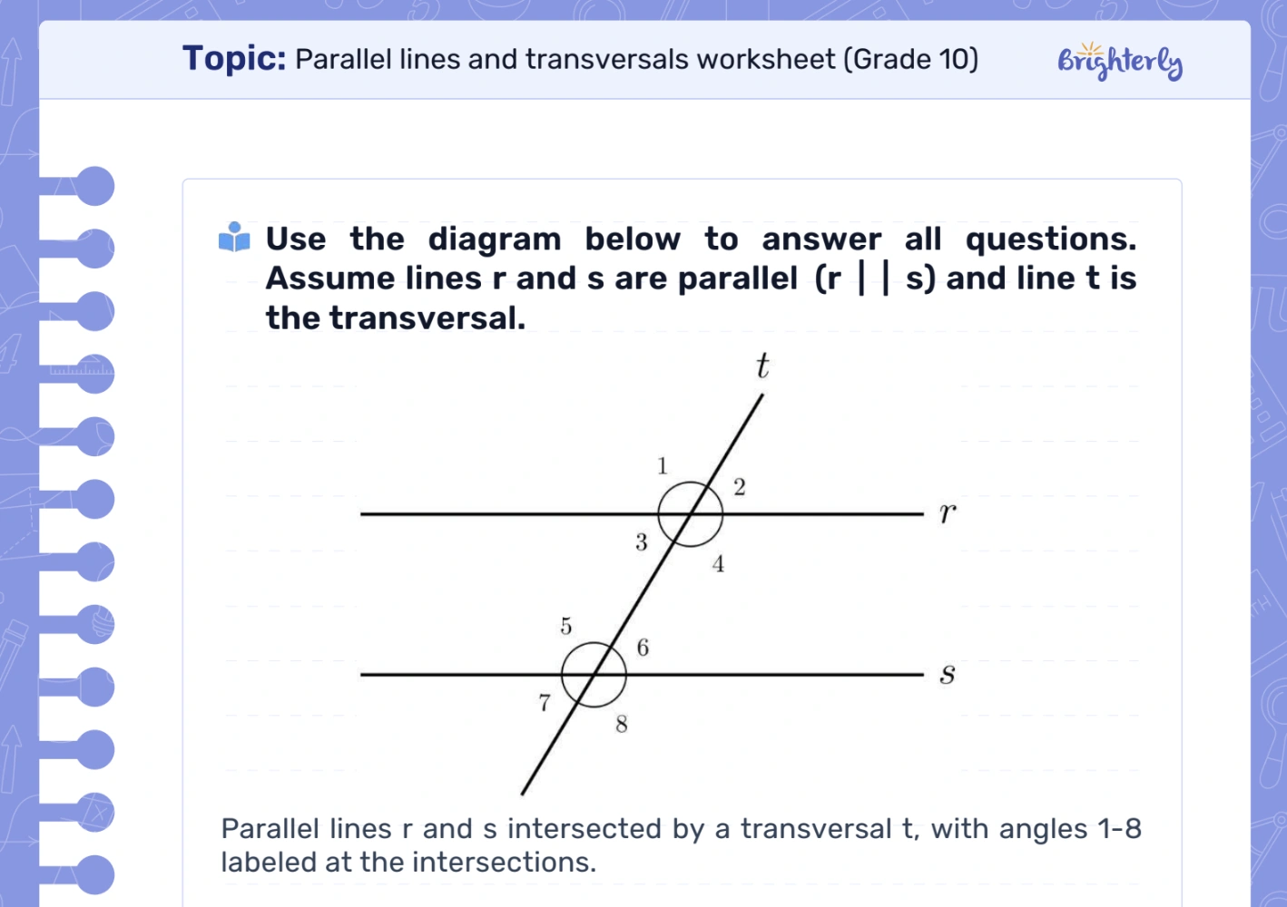 Download Parallel Lines and Transversals Worksheet PDFs