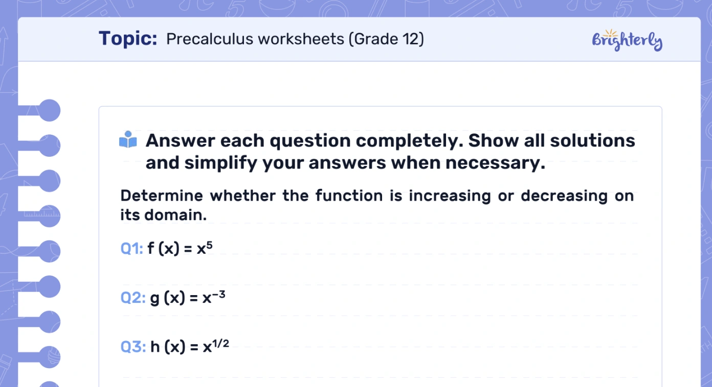 Download Precalculus Worksheet PDFs