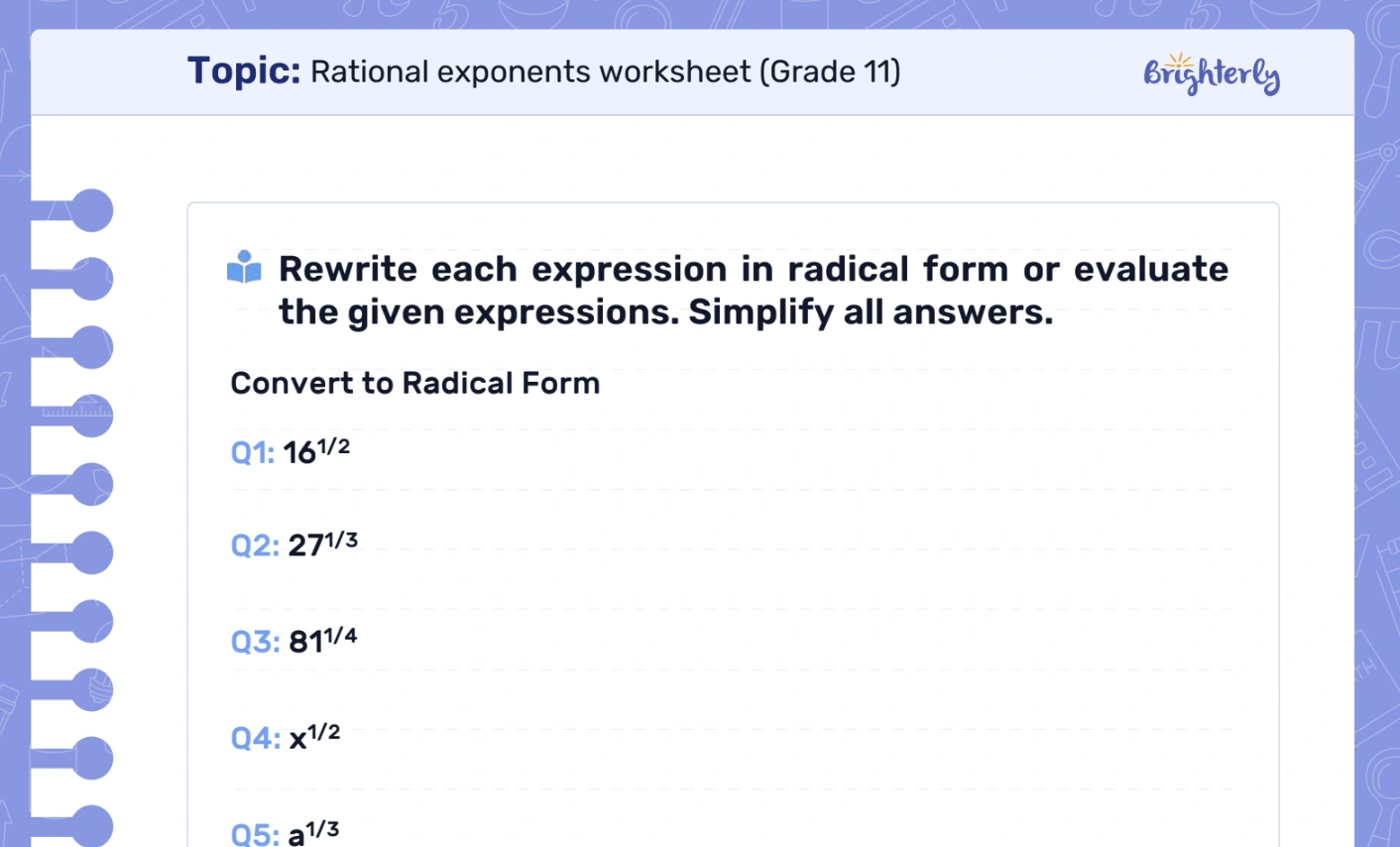Download Rational Exponents Worksheet PDFs
