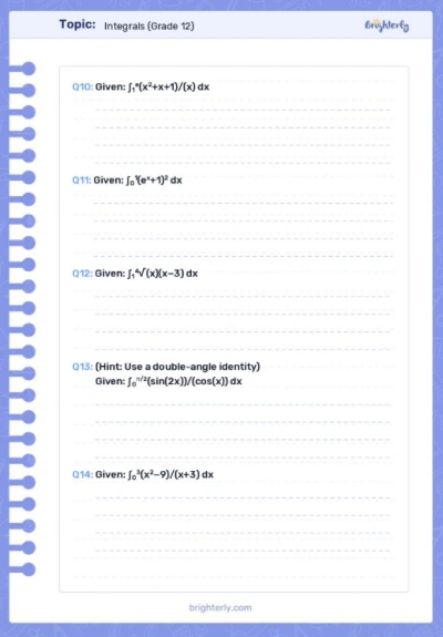 Integrals Worksheets