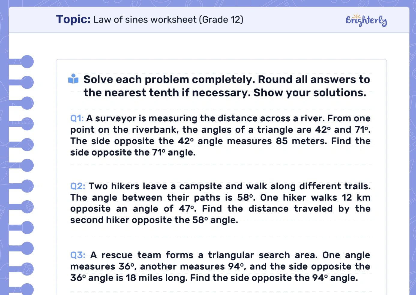 Law of Sines Worksheets