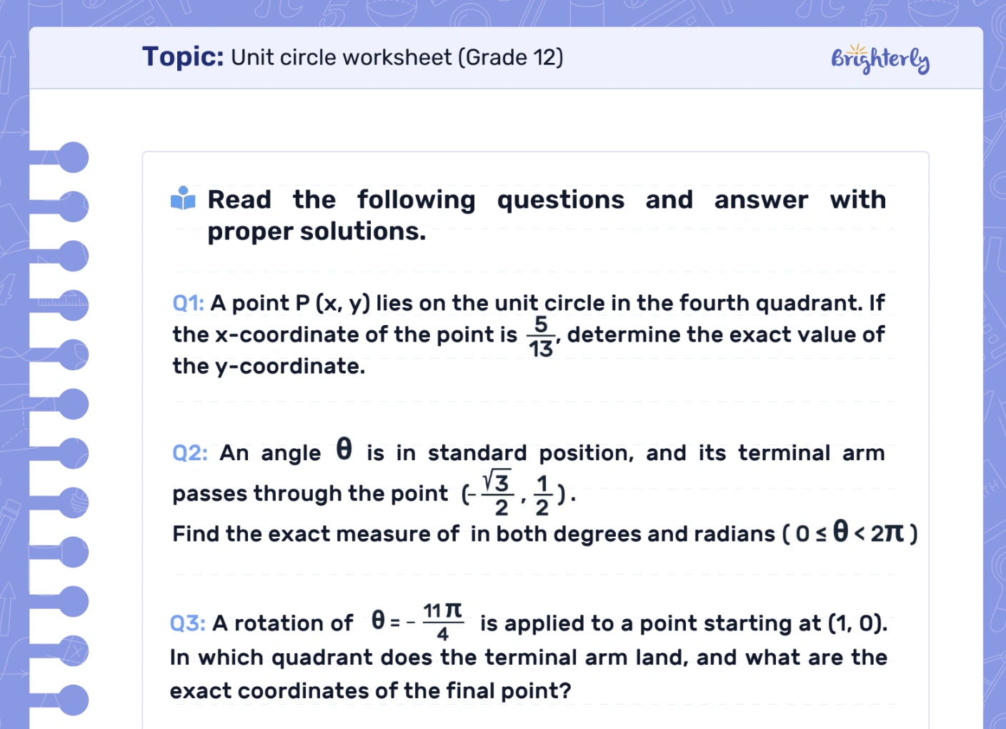 Download Unit Circle Worksheet PDFs