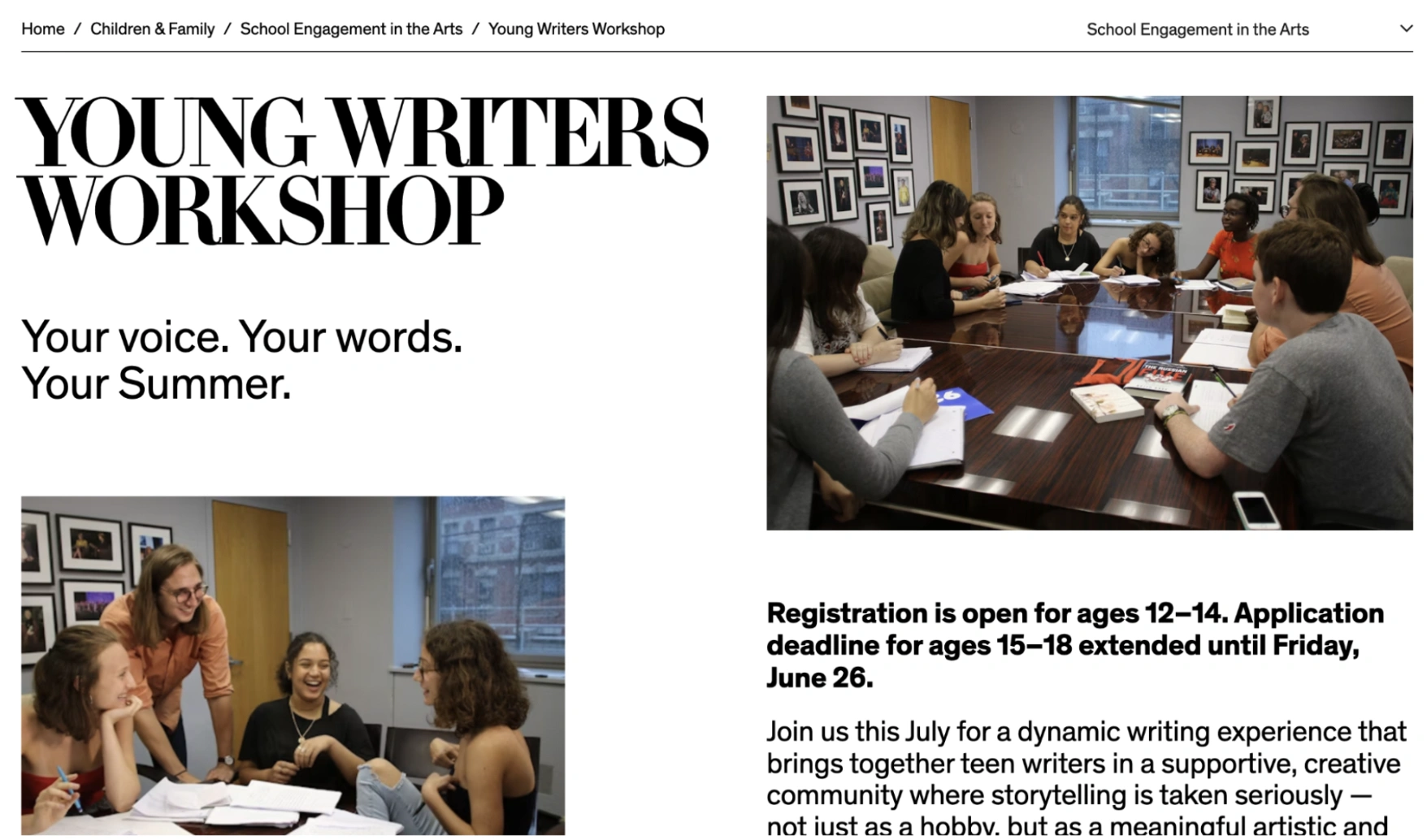 92Y Unterberg Poetry Center Young Writers Workshop