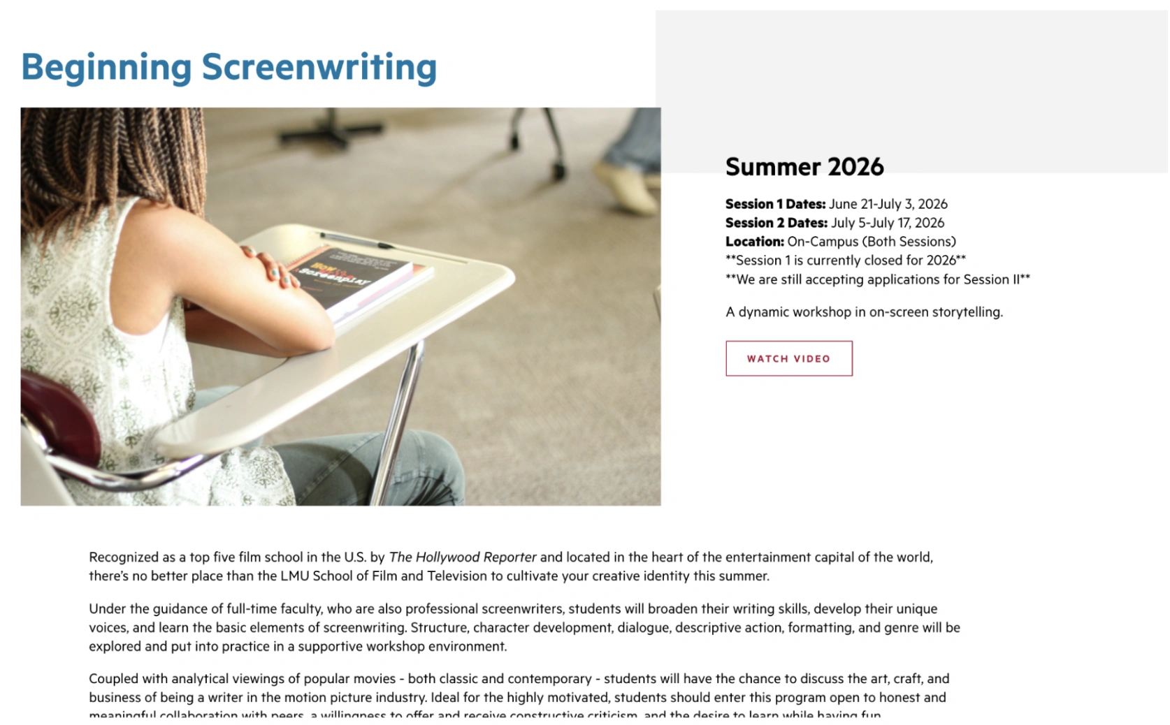 LMU Beginning Screenwriting Program