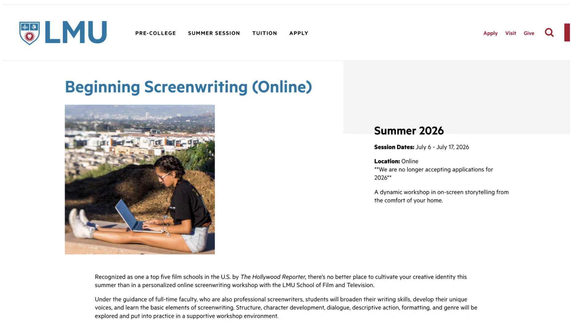 LMU's Beginning Screenwriting Online Program